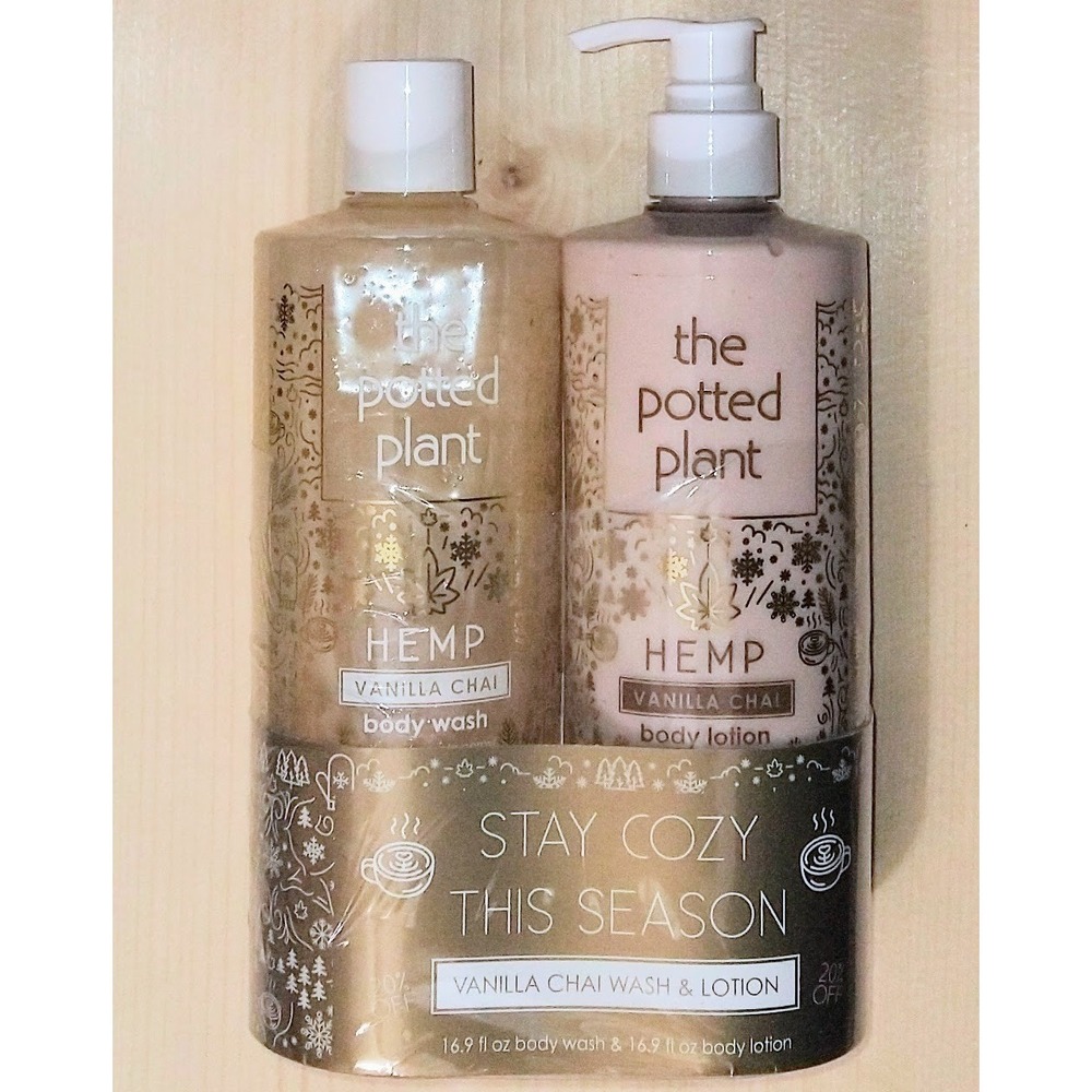 The Potted Plant Hemp Oil Vanilla Chai Body Wash & Lotion LARGE 16.9 oz (ea) Set